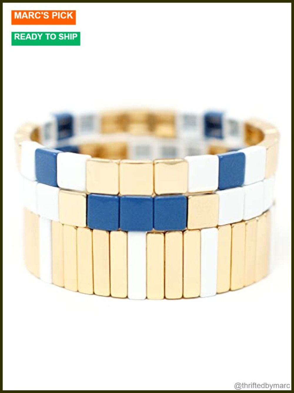 Gold Stackable Tile Bracelets Women Enamel Stretchy Bangle